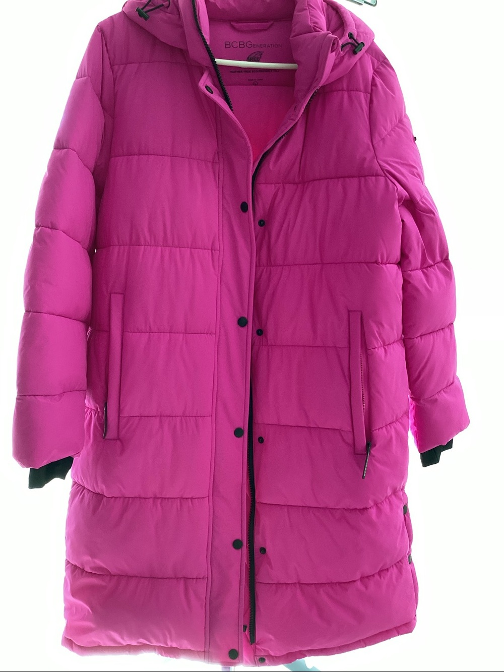 BCBGeneration Hot Pink Quilted Long Puffer Jacket